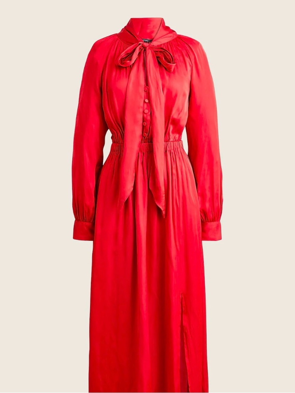 J. Crew Red Midi Tie-Neck Long-Sleeve Dress